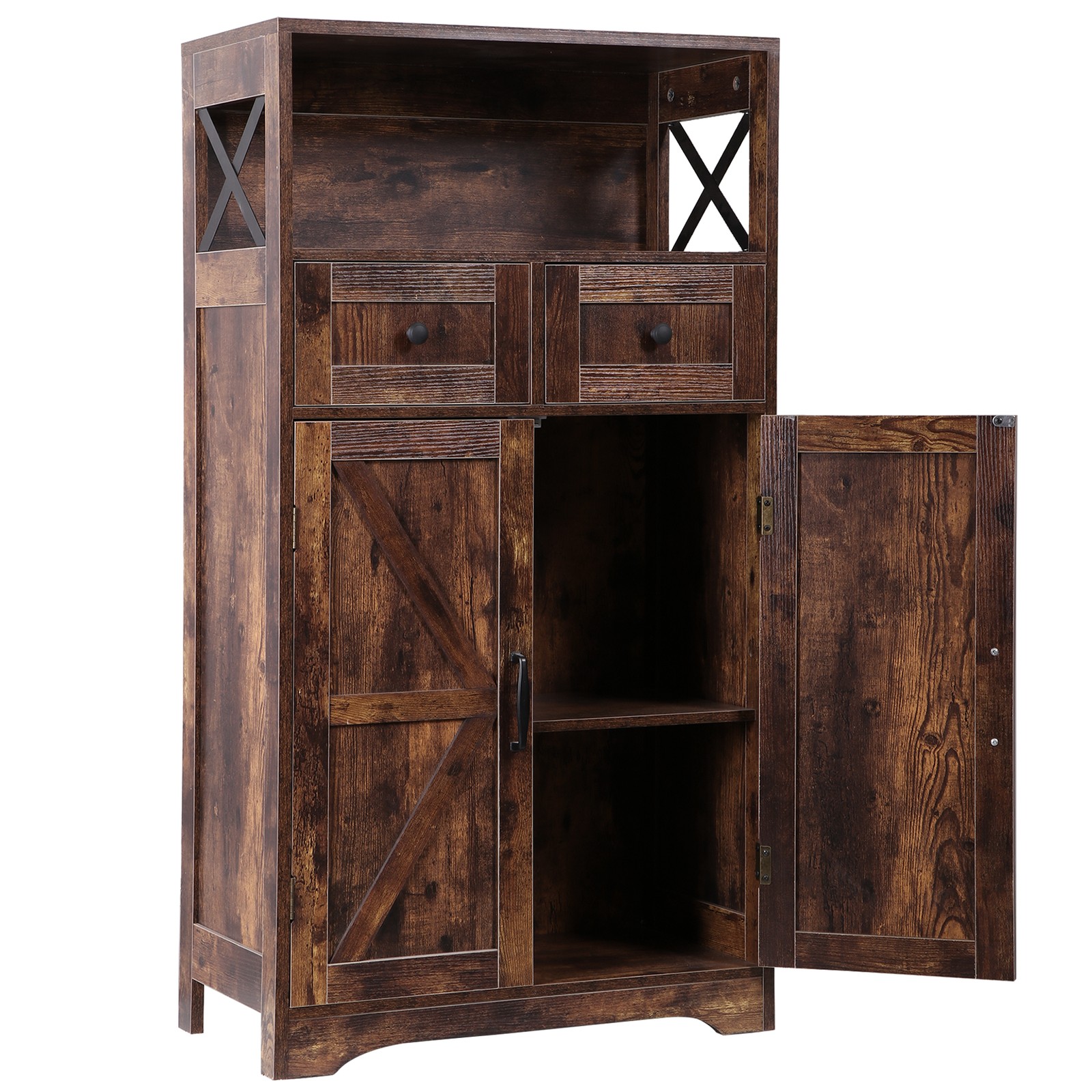 Brown Storage Cabinet with Doors & Drawers Freestanding Kitchen Pantry Cabinet