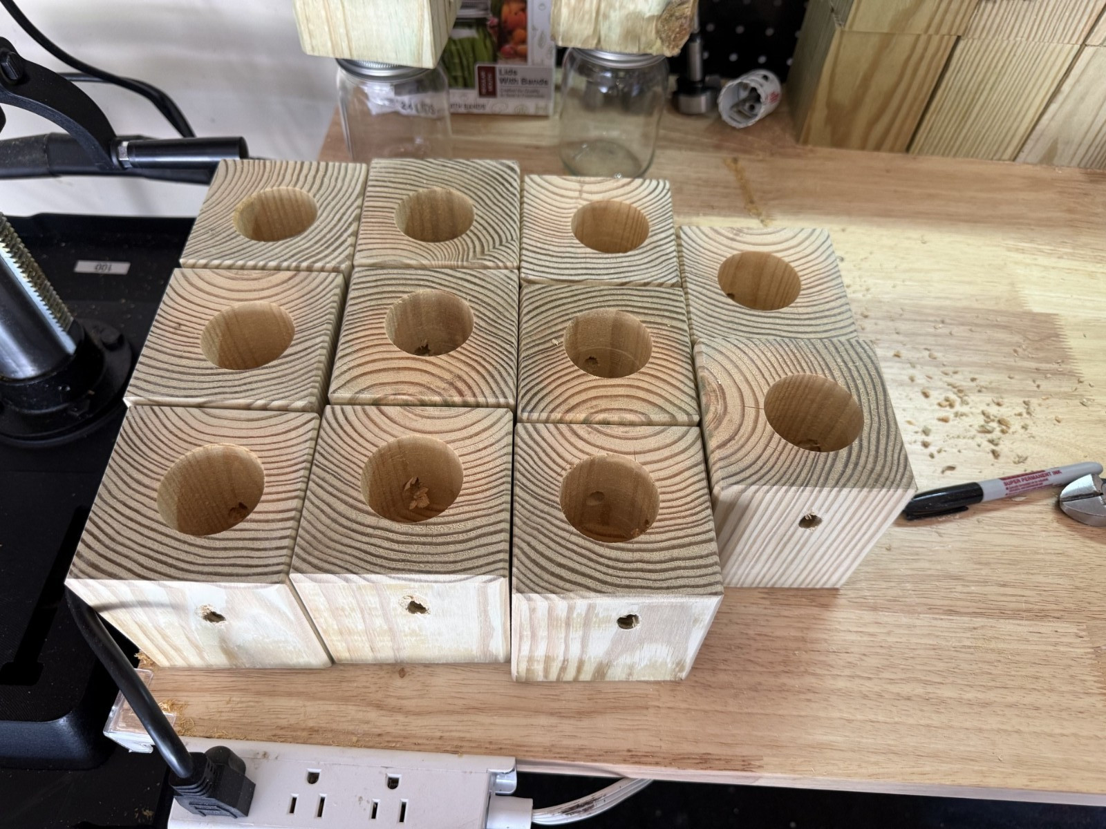 Set Of 2 Handmade Soft Pine Carpenter Bee Traps W/ Jars & Hooks- Free Shipping!