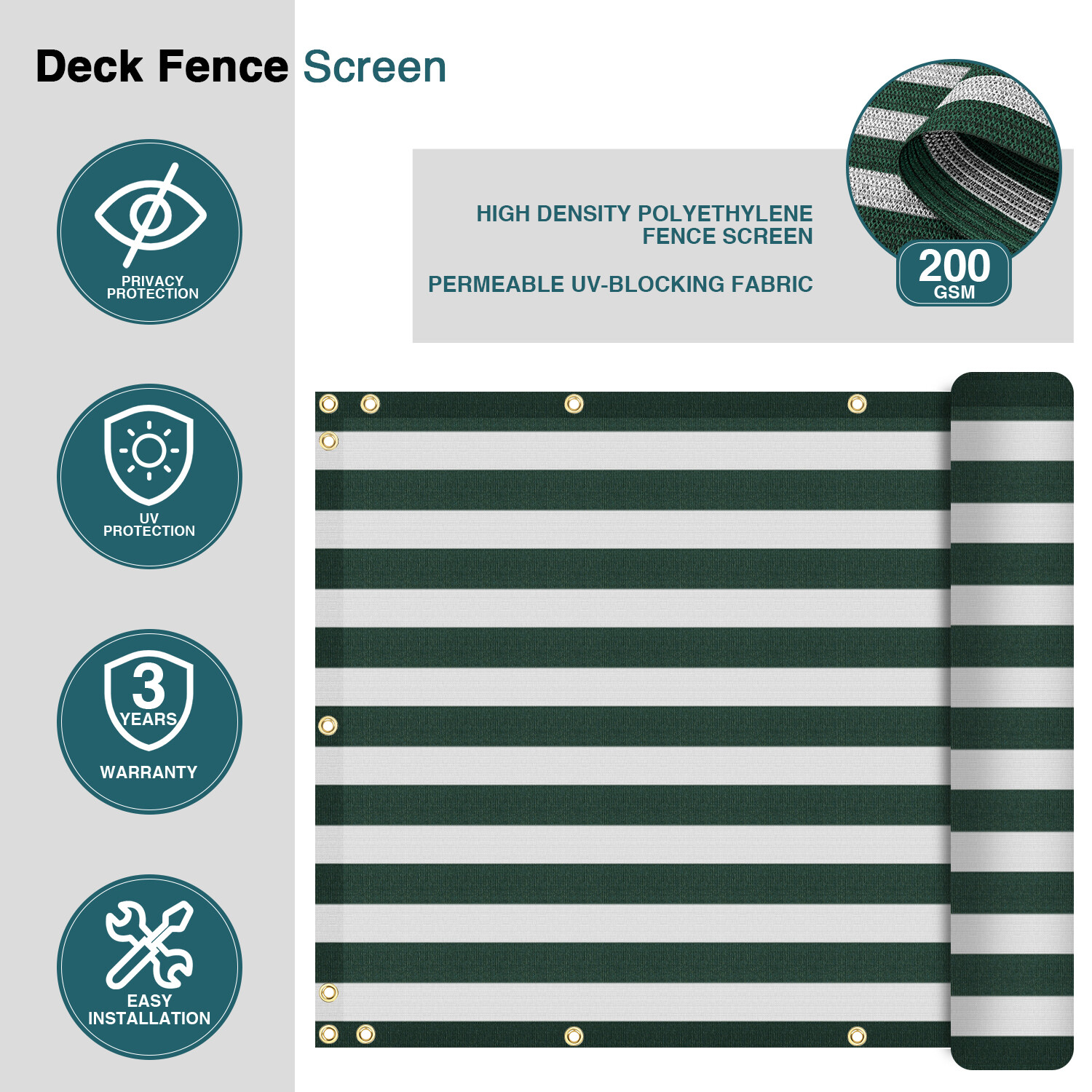 35in Balcony Fence Screen Privacy Deck Patio Shelter Shade Cover Green Stripe