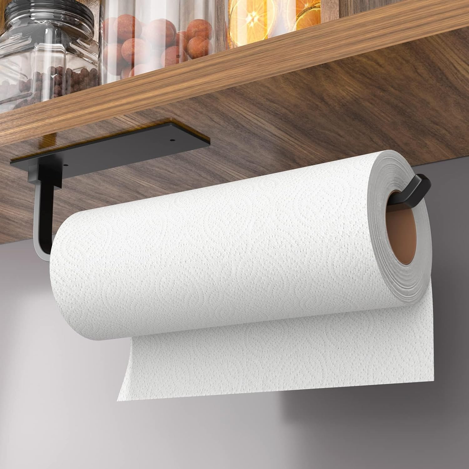 Paper Towel Holder – Self-Adhesive or Drilling, Matte Black, Upgraded Aluminum K