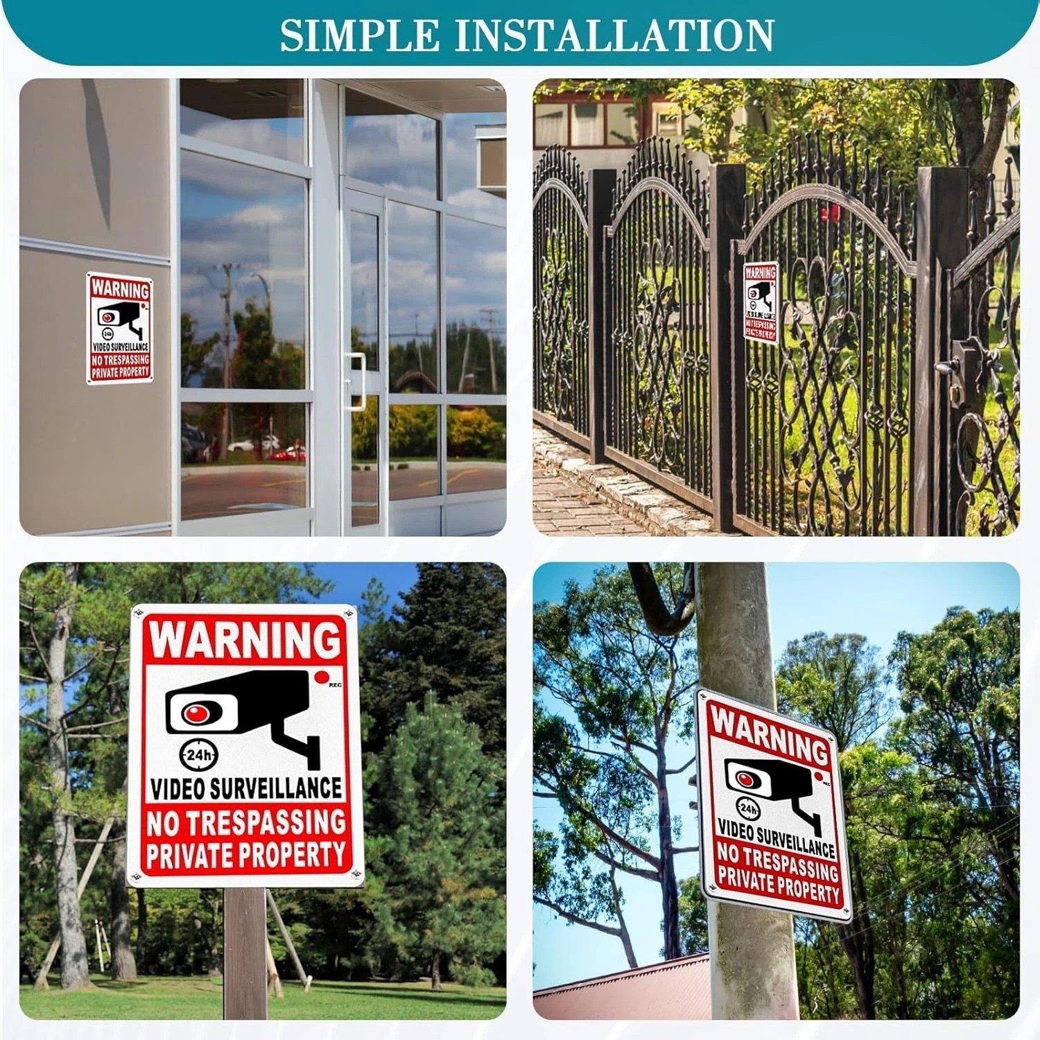 4 Pack Private Property No Trespassing Signs Aluminum Yard Security Camera Sign