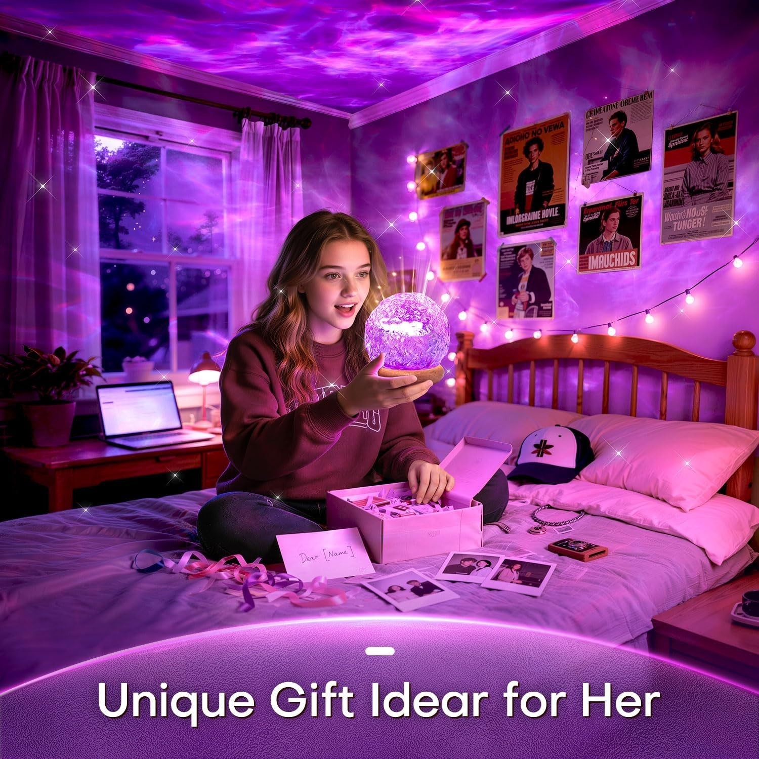 3-in-1 Sunset Ocean Northern Lights Projector Ambient Mood Lamp w/Remote