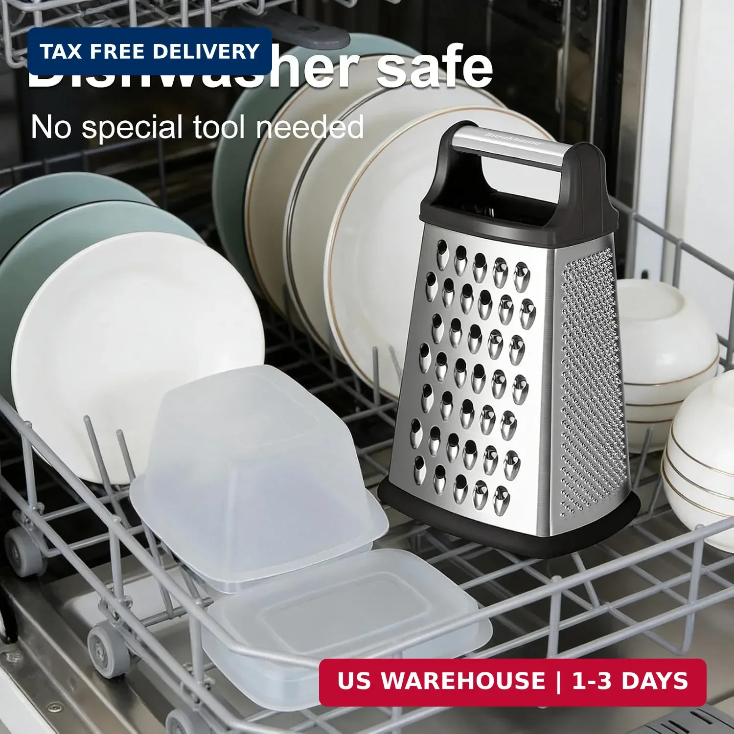 Ourokhome Cheese Grater, Handheld Box Grater with Container & Lid, 4-Sided Stain