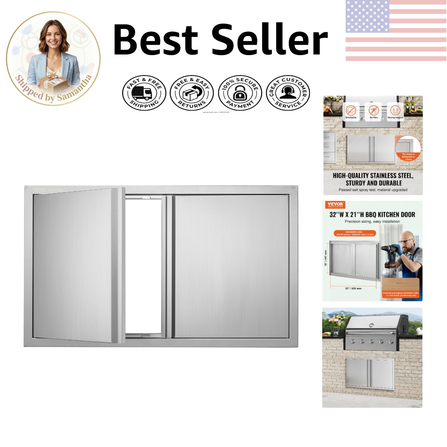 Versatile 36W x 21H Stainless Steel Door for BBQ Islands & Grilling Stations