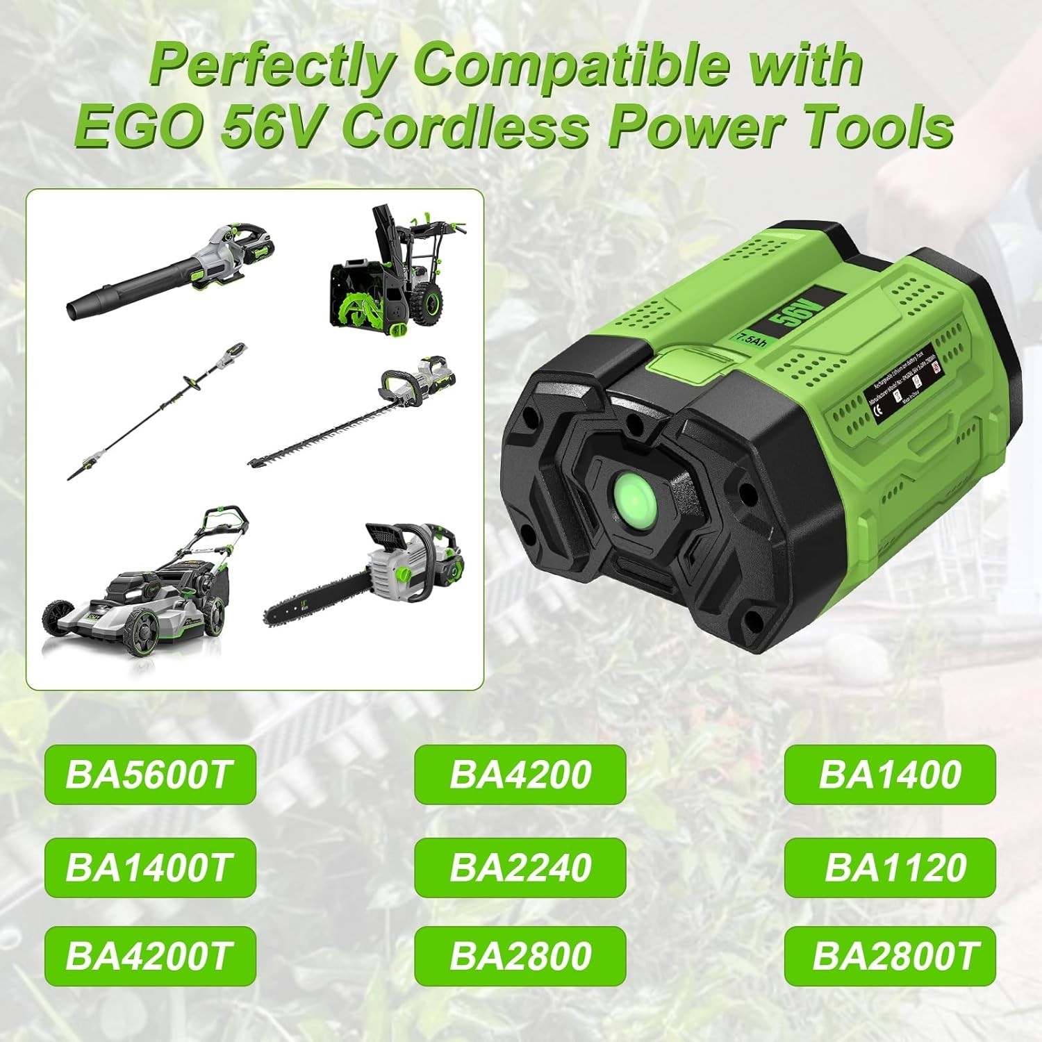56V 7500mAh Replacement for EGO Battery 7.5Ah Lithium BA2800 BA4200 Power Tools