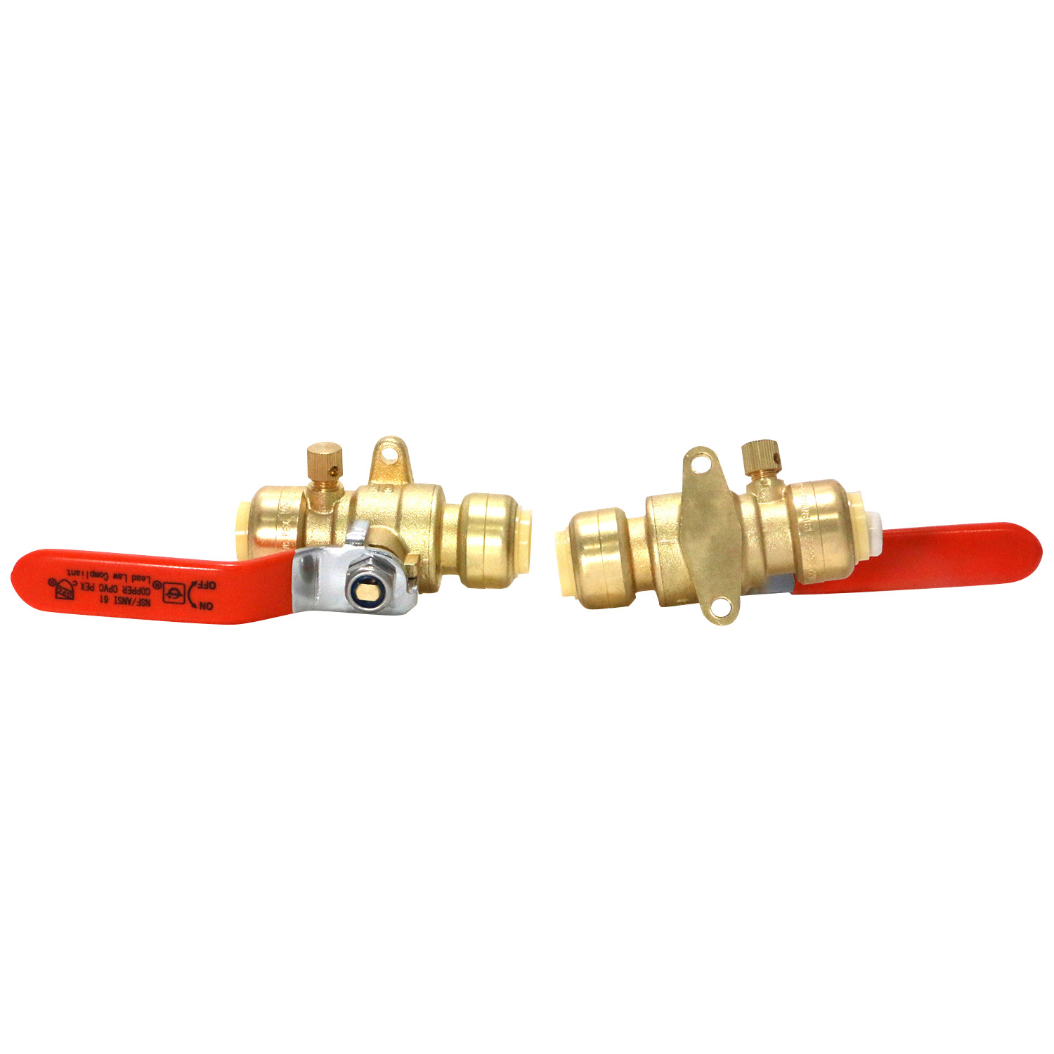 1) 1/2″ SHARKBITE STYLE PUSH FIT BALL VALVE W. DRAIN & DROP EAR (LEAD FREE BRASS