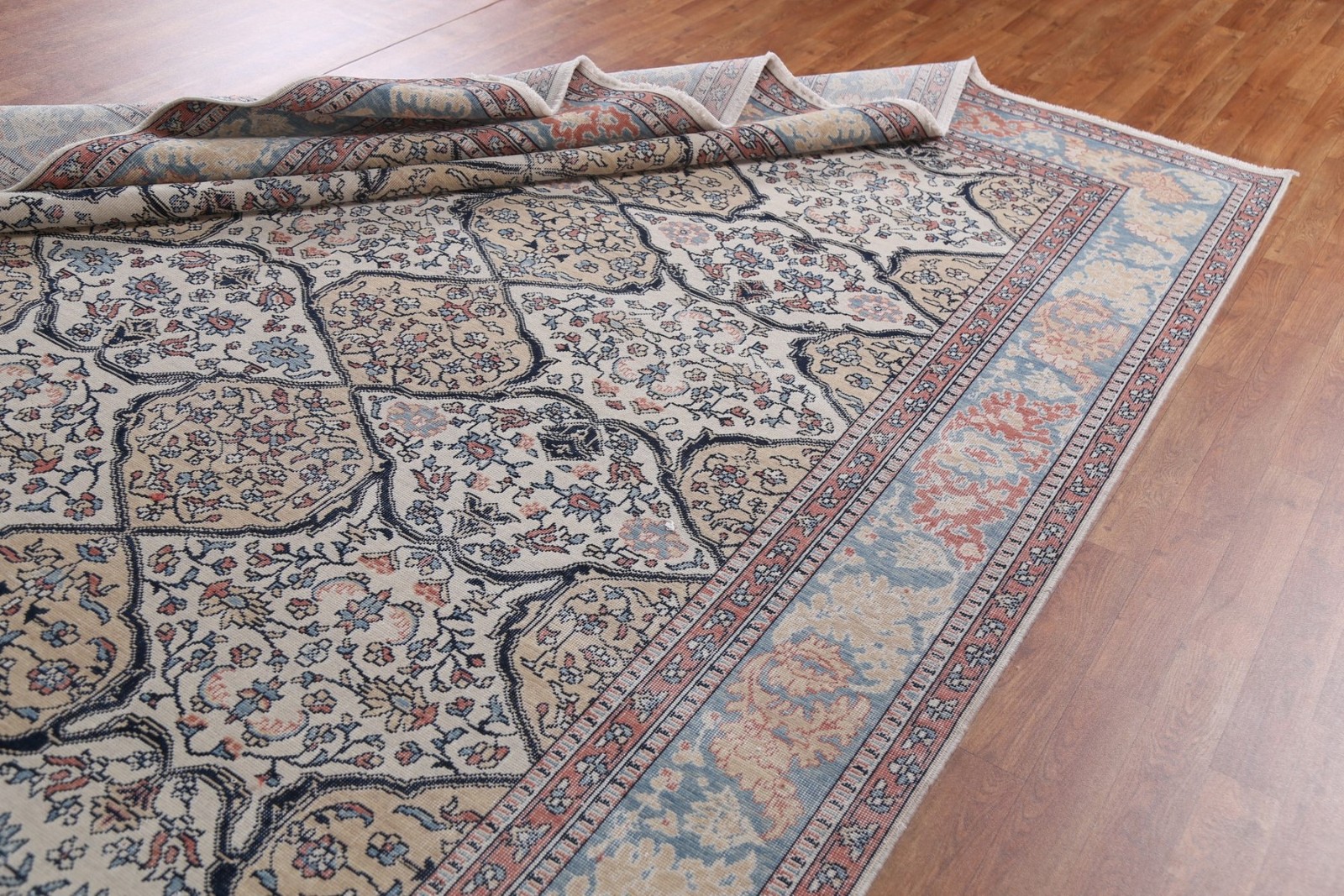 Hand-Knotted Turkish Wool Rug 9×12 Geometric Traditional Style for Any Room