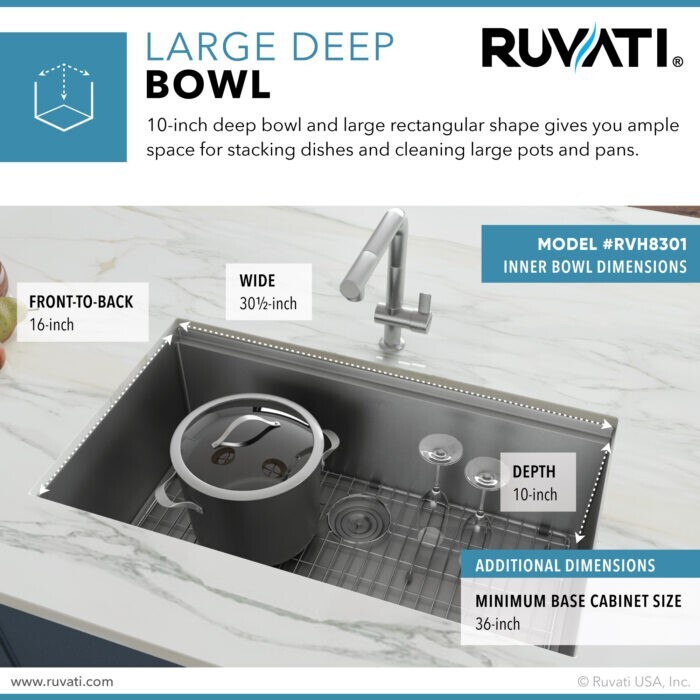 Ruvati 32-inch Workstation Undermount Single Bowl Kitchen Sink – RVH8301