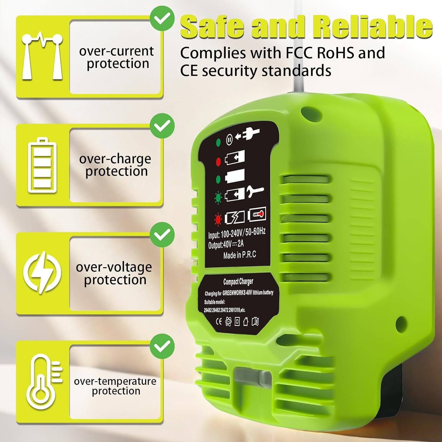 Charger for Ryobi 40V Battery OP401 Charger OP4015 OP4026 OP4030 OP4040 OP4050