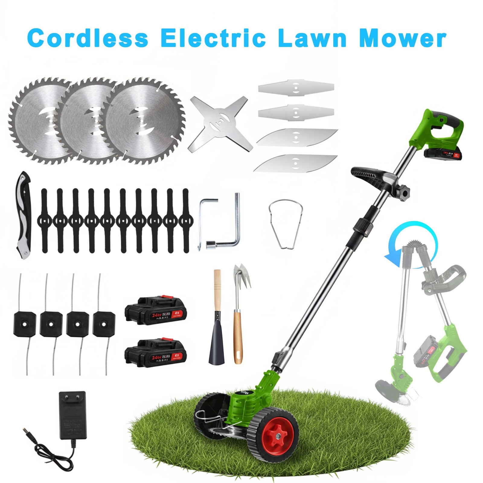 Electric Cordless Grass String Trimmer Lawn Edger Weed Wacker Cutter + 2 Battery