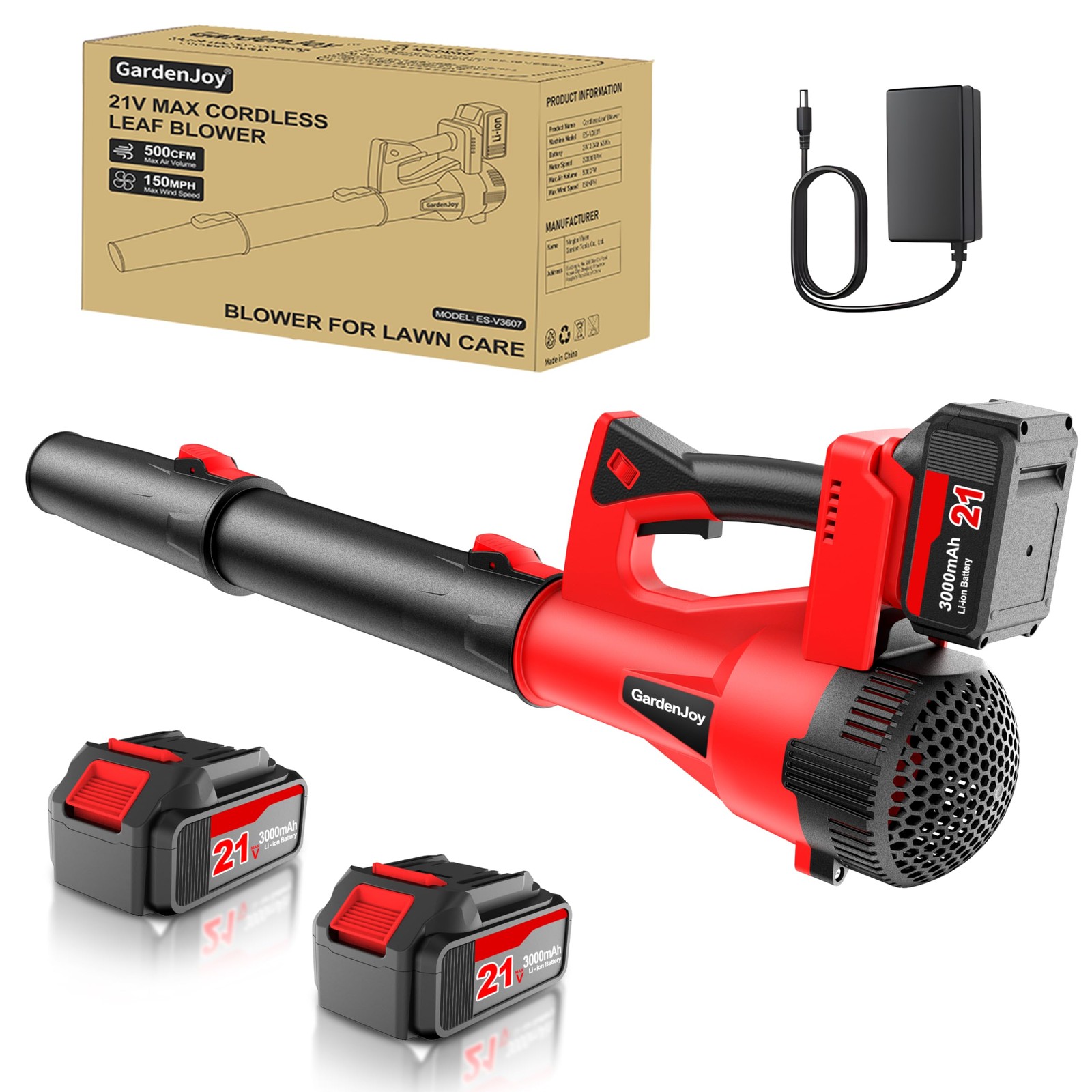 Cordless Leaf Blower 21V 500CFM 150MPH Lightweight with 2 Batteries & Charger