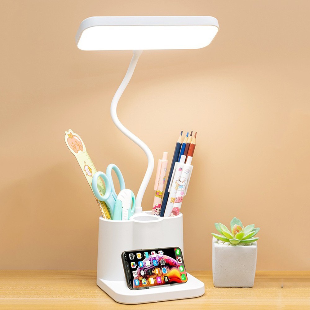USB Rechargeable LED Desk Lamp Table Light with Pen Holder for Home Office Study