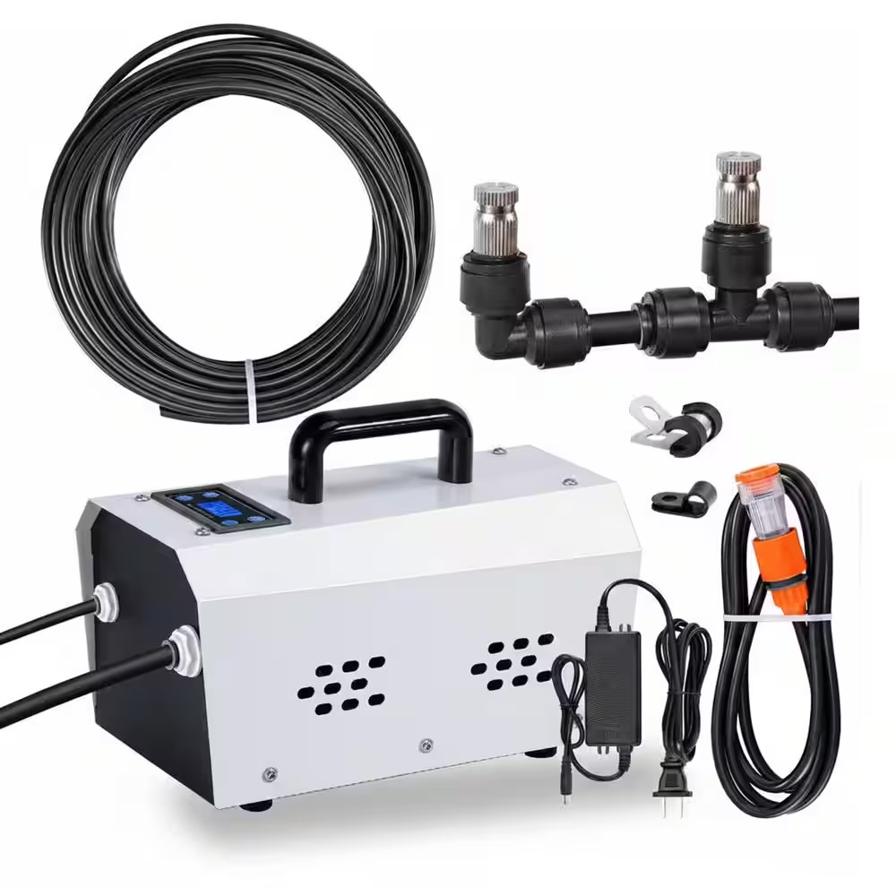 Portable Outdoor Misting Cooling System with Booster Pump, 20 Nozzles, Continuou
