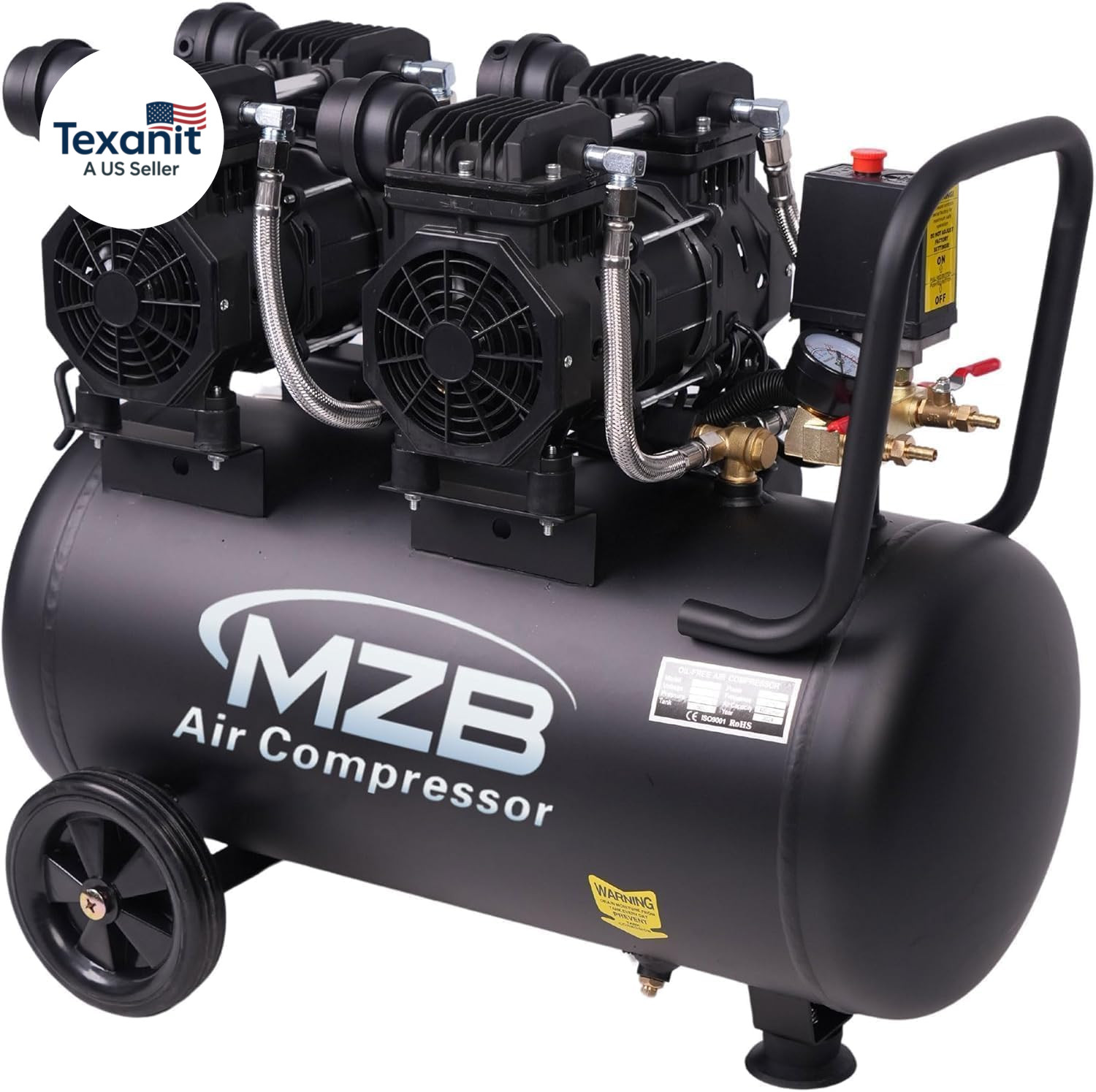 MZB 13.2 Gallon Ultra Quiet Air Compressor 115PSI Steel Tanks 70Db Noise Level O
