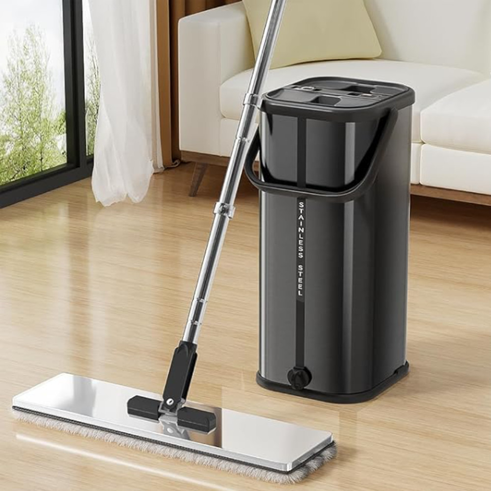 Flat Mop Bucket Set Separate Dirty Water Stainless Steel Bucket 2/4/6 Pads