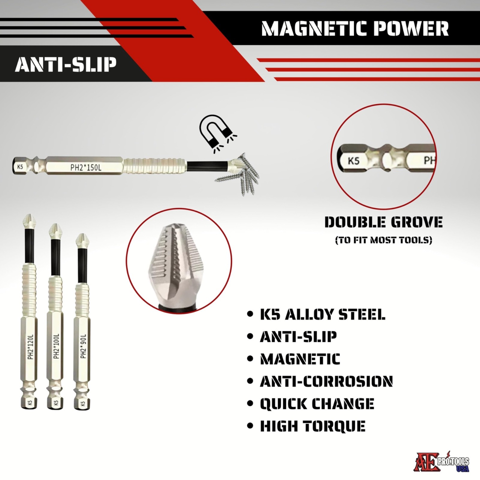 9 PC Anti-Slip Magnetic Screwdriver Drill Bit Set | K5 Alloy Steel Impact Drills