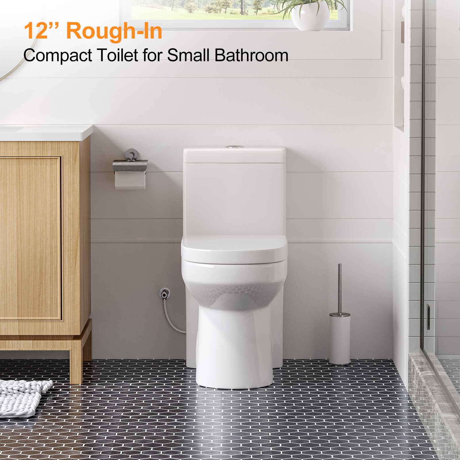 HOROW Small Modern One Piece Toilet Elongated Dual Flush w/ Soft Close Seat