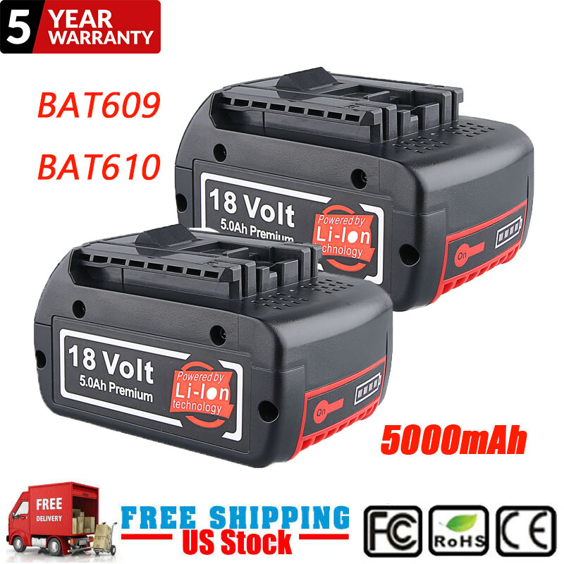 2PACK Battery For Bosch 18Volt 5.0AH Lithium-ion BAT609 BAT610G BAT618 24618-01