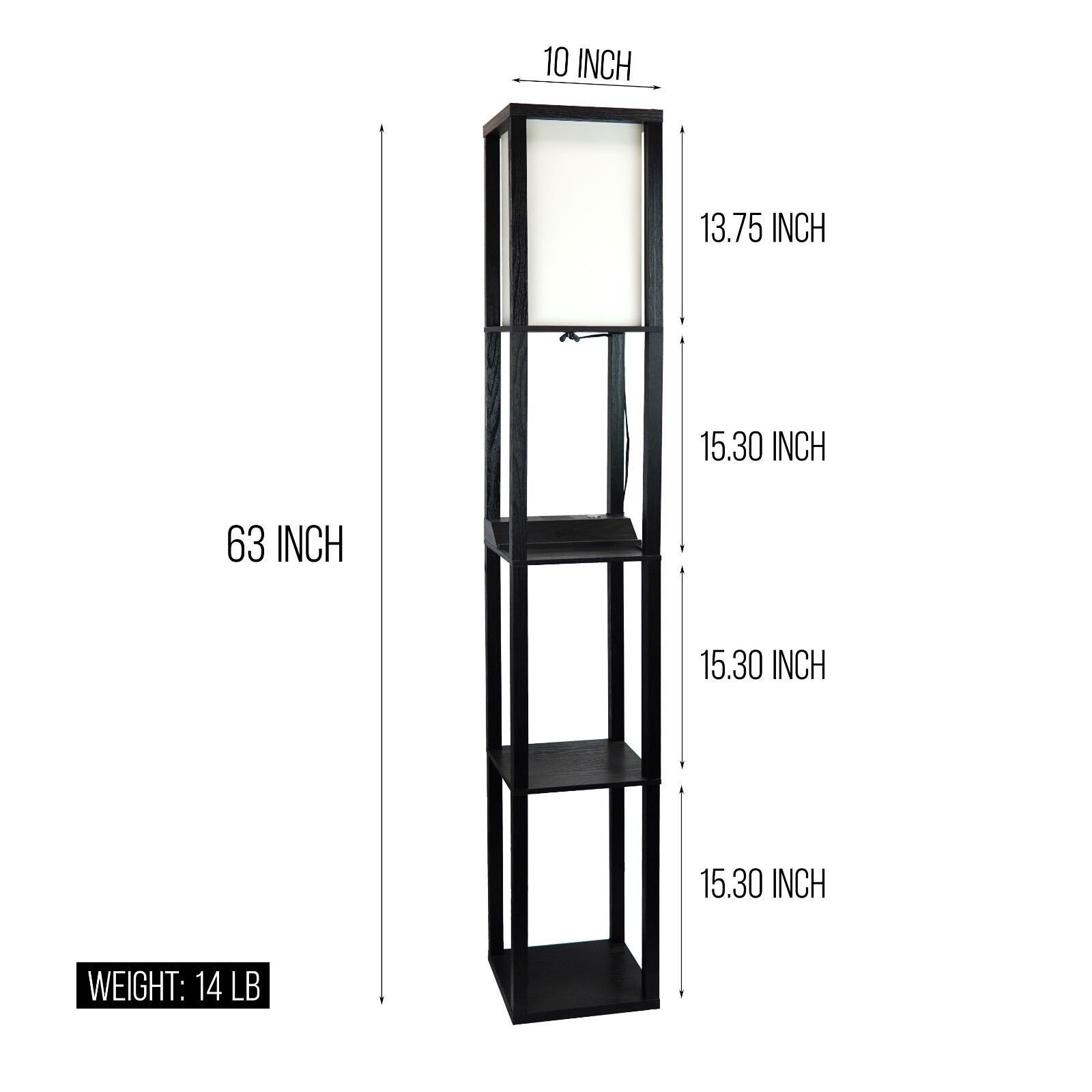 63” Column Floor Lamp with USB Ports and Wireless Charger