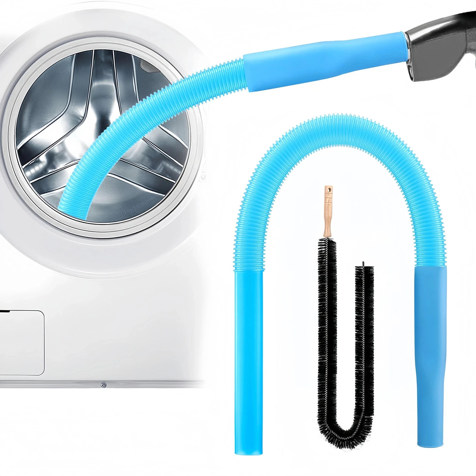 2-Piece Dryer Vent Lint Remover Vacuum Hose Attachment Cleaner Kit with Brush