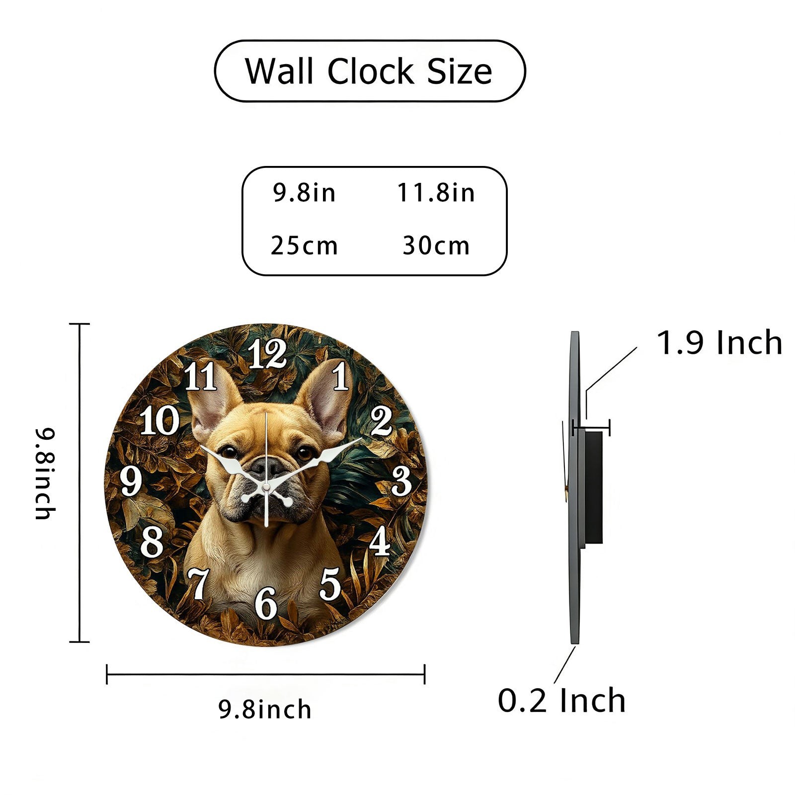 French Bulldog Wall Clock Wooden Silent Clock No Battery Holiday Home Decors