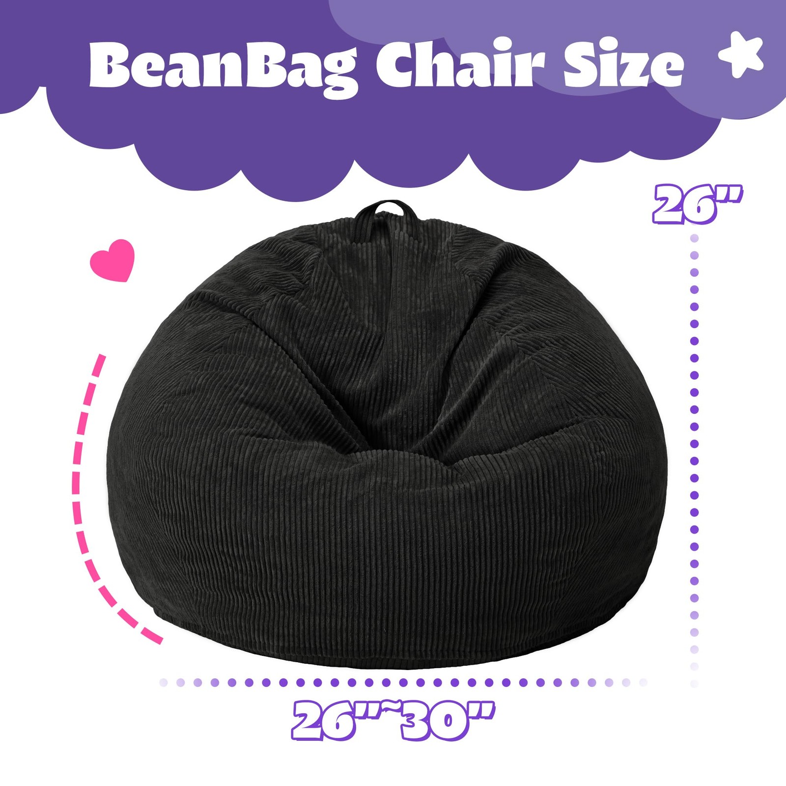 HABUTWAY 2FT Bean Bag Chair,Giant Bean Bag Chairs for Teens Adults,Big Bean B…