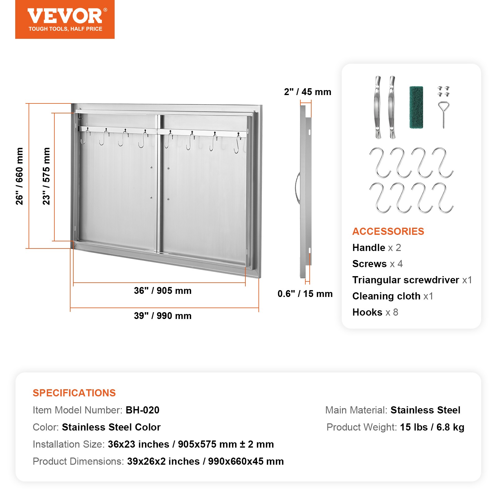 VEVOR 39×26 Inch BBQ Island Access Door Outdoor Kitchen Door Stainless Steel