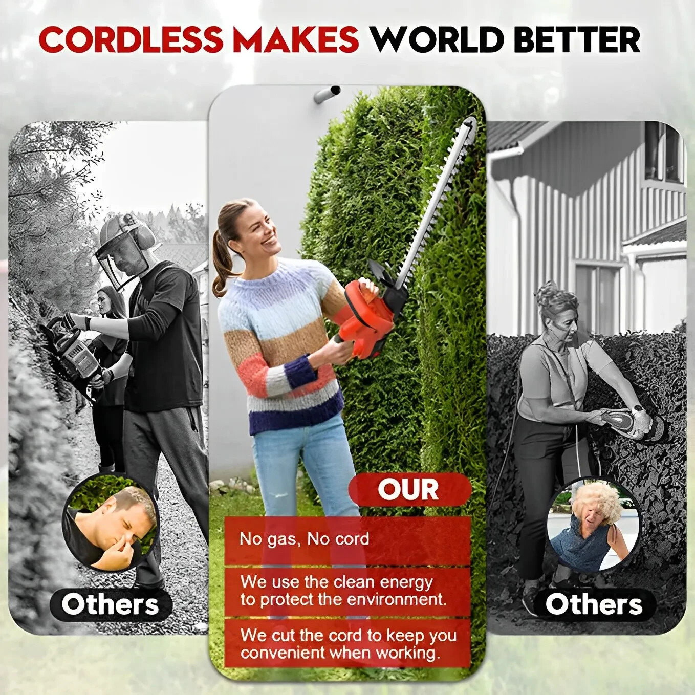 22Inch Cordless Hedge Trimmer Cordless Electric Hedge Trimmer w/2* 21V Battery