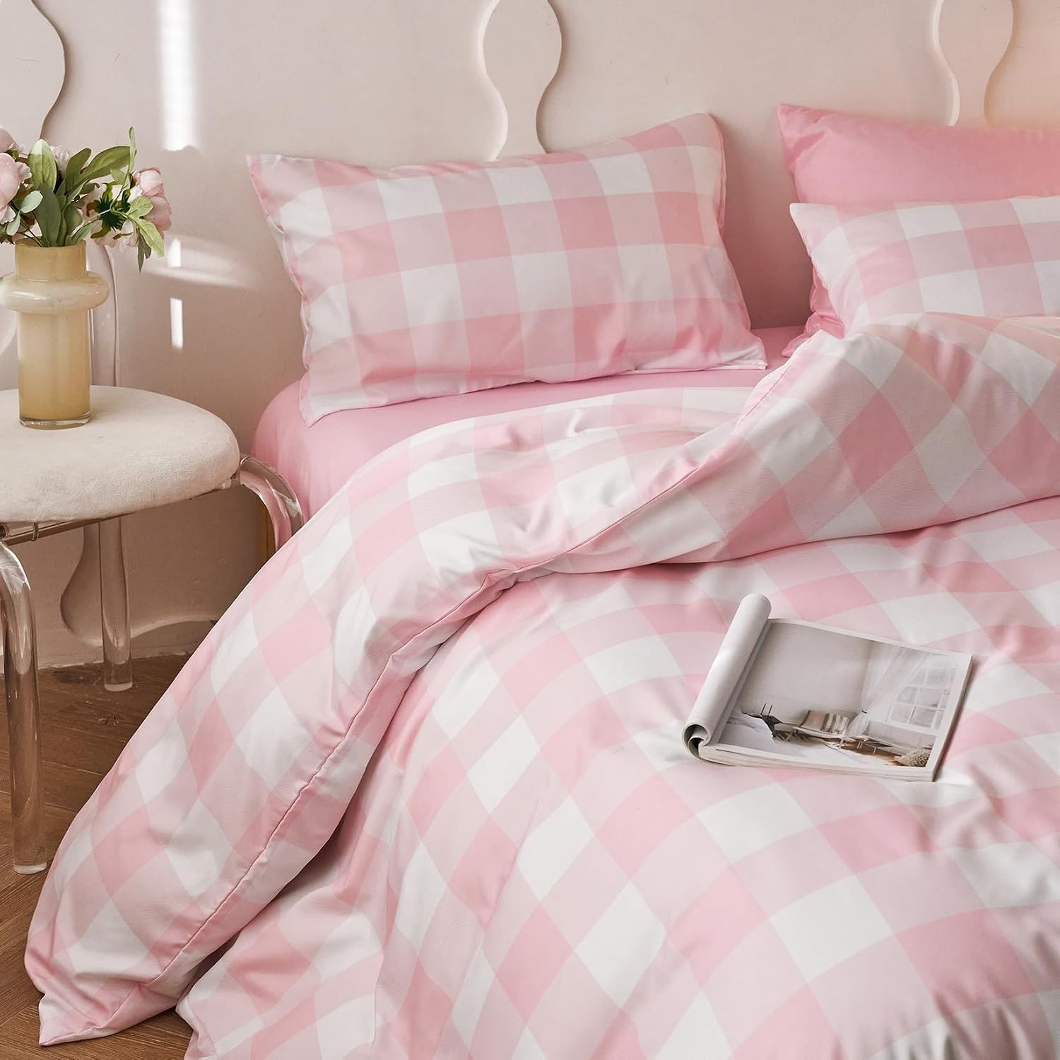 Gingham Comforter Set, Plaid Buffalo Check Checkered Cottagecore Cute Geometr…