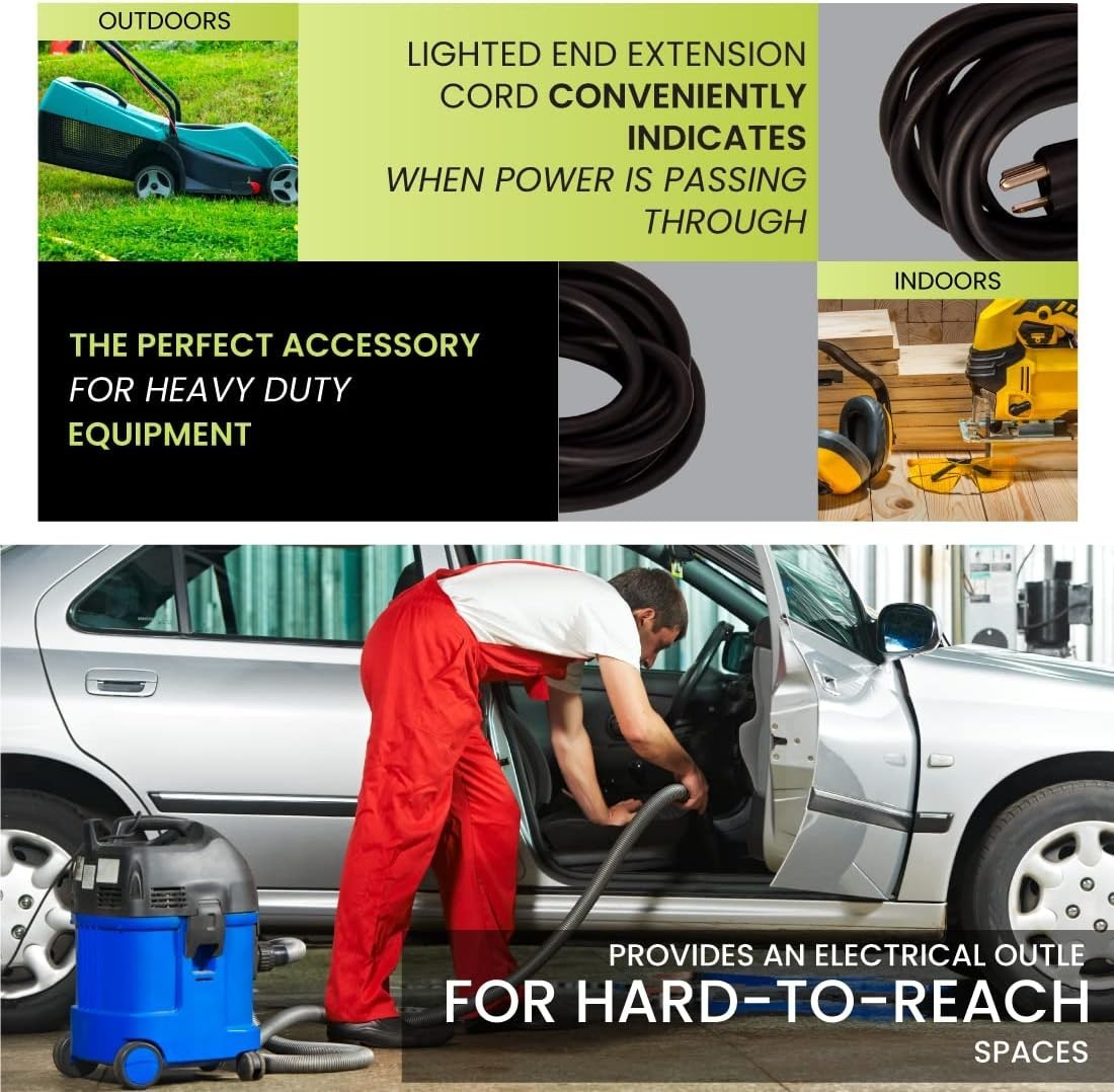 Go Green 50ft Heavy Duty Outdoor Extension Cord – Moisture Resistant Power