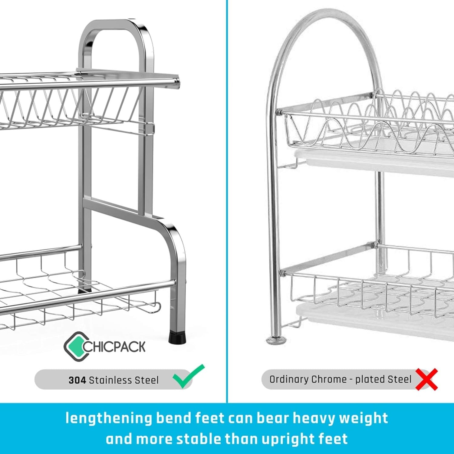 iSPECLE HP08 Dish Drying Rack – 304 Stainless Steel 2 Tier Dish Racks – SILVER