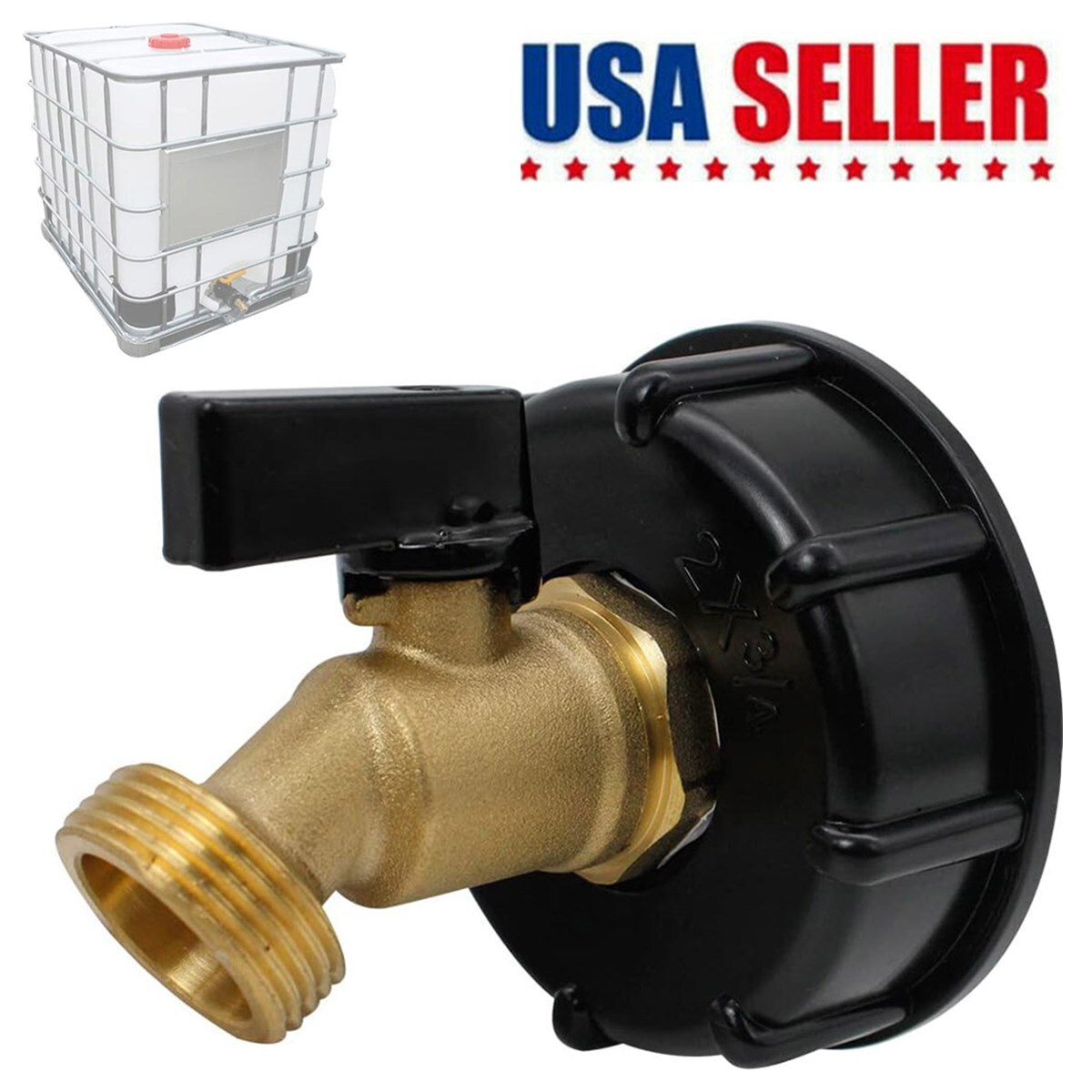 275-330 Gallon IBC Tote Water Tank Adapter 2″ Brass Fittings Valve Connector US