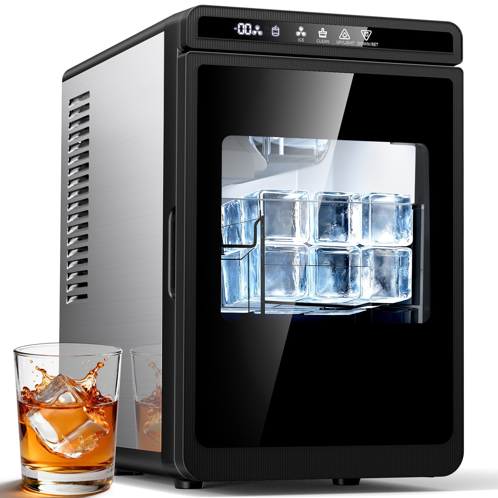 Countertop Ice Maker Clear 3 Cubes Portable 22lbs/Day Self Cleaning, 1.6″ Square