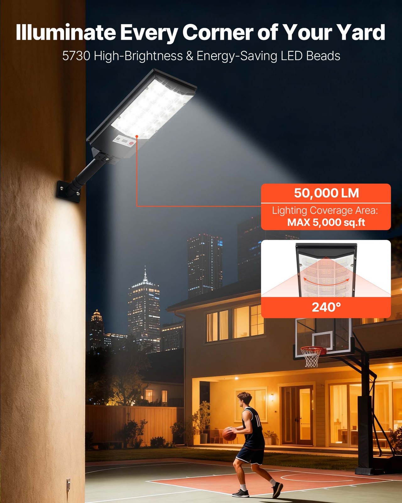 VEVOR 500W Solar Street Lights Outdoor 50000LM LED Lights Dusk to Dawn 4 Pack