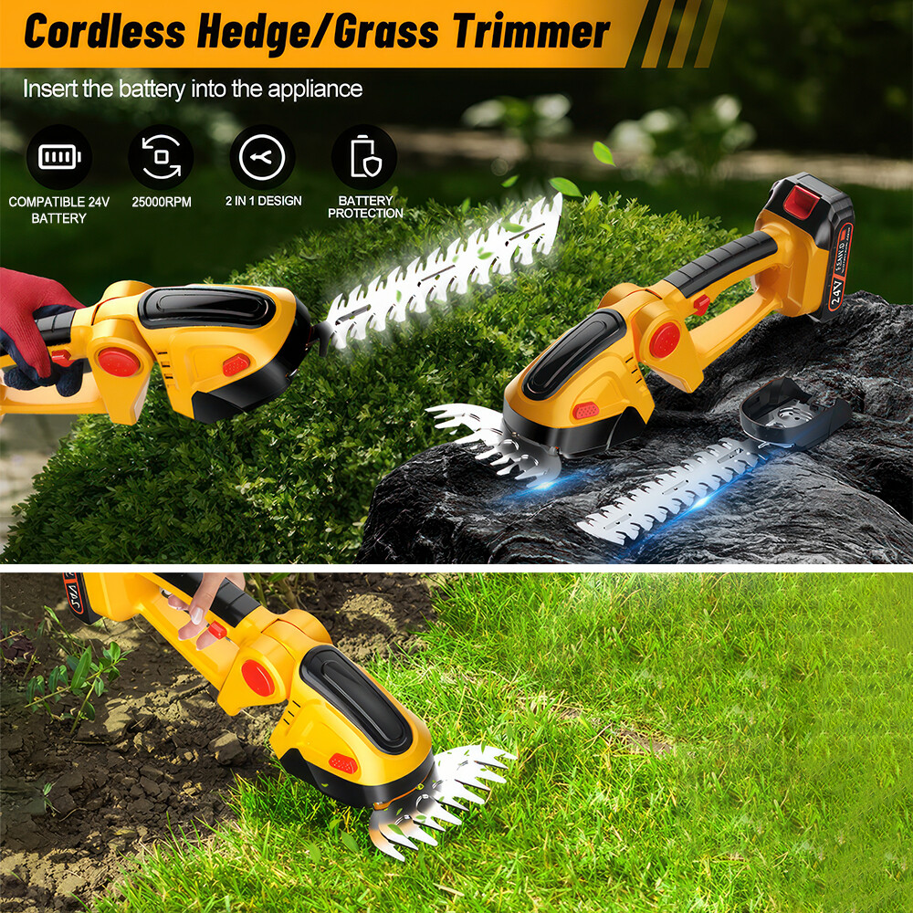 Electric Hedge Trimmer Cordless Power Hedge Trimmer with 2 Battery 1 Charger
