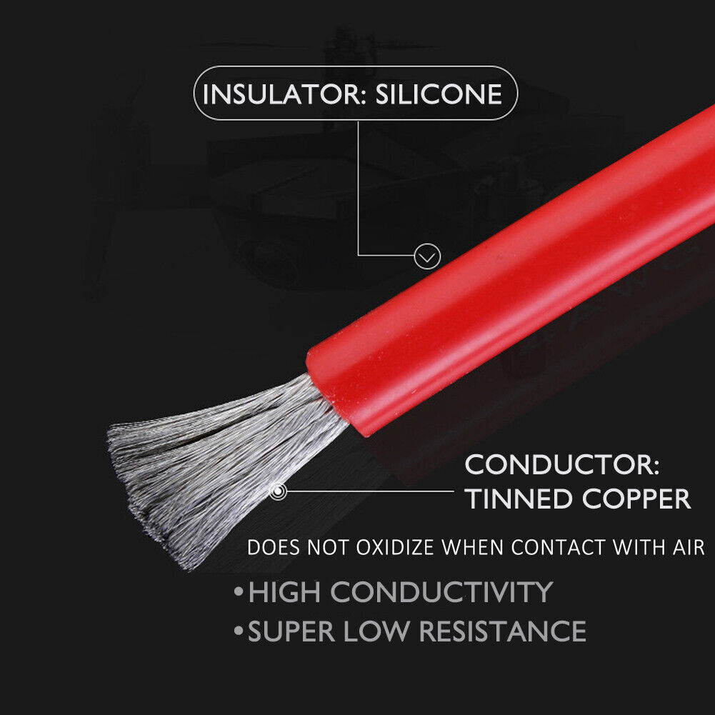 Pair Black + Red Solar Panel Extension Cable Silicon Wire Connector 10 AWG