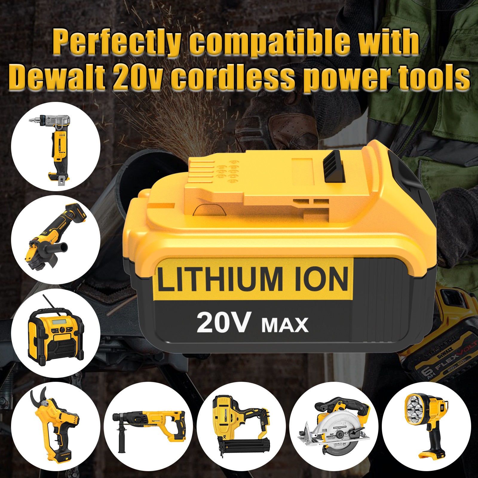 4PC 20V 8.0Ah Lithium-Ion Battery for DeWalt 20 Volt Max XR DCB206 DCB205 DCB200