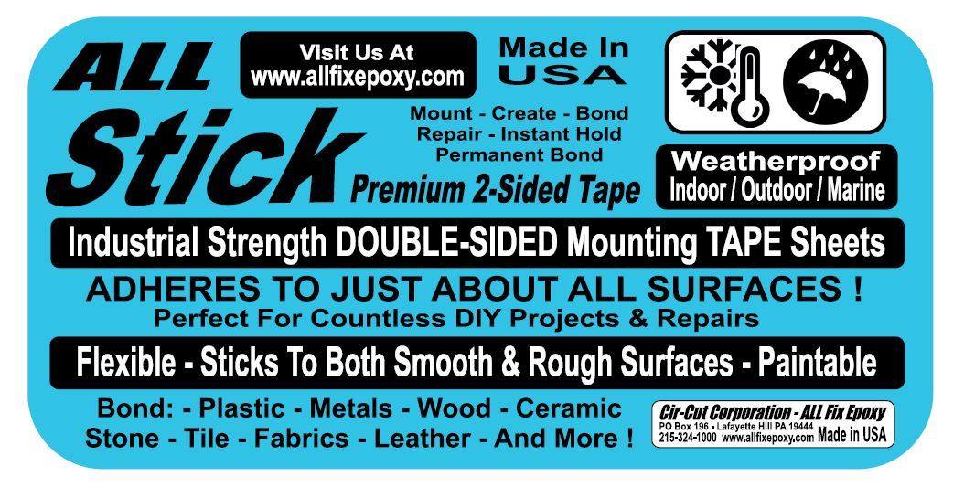 ALL STICK 2-Sided Tape Sheet Industrial Strength Bond Plastic Metal Wood LARGE