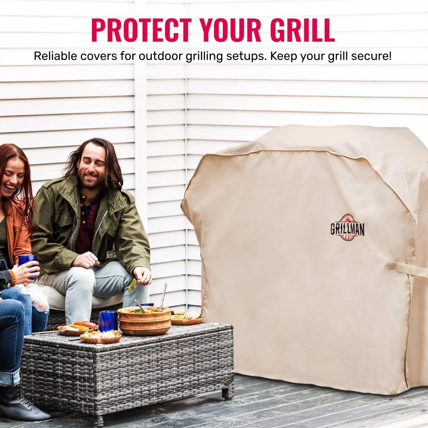 Grillman Grill Cover BBQ Outdoor Grill Covers Charcoal Gas Grills Tan, 58 in 2PK