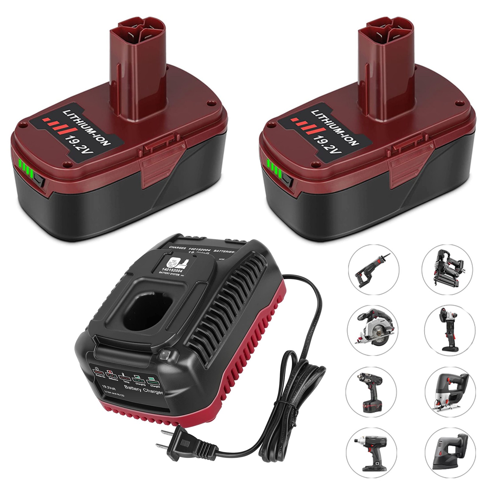 2 Pack 19.2V 6.0Ah Battery + Charger Kit for Craftsman C3 19.2 Volt Batteries