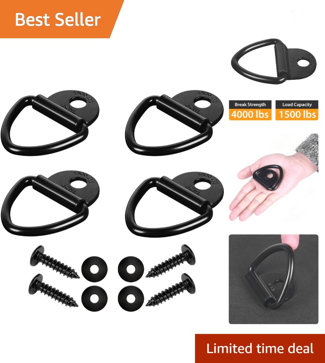 Alloy Steel V-Ring Tie-Down Anchors, 4PCS – 1500 lb Capacity for Versatile Use