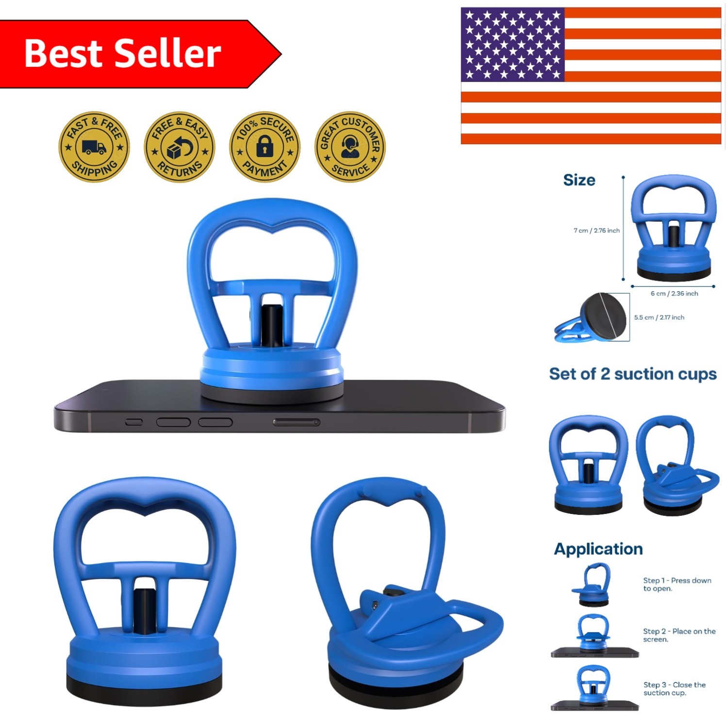 Heavy Duty Small Suction Cups – Compact Glass Lifter for Light Duties, Blue