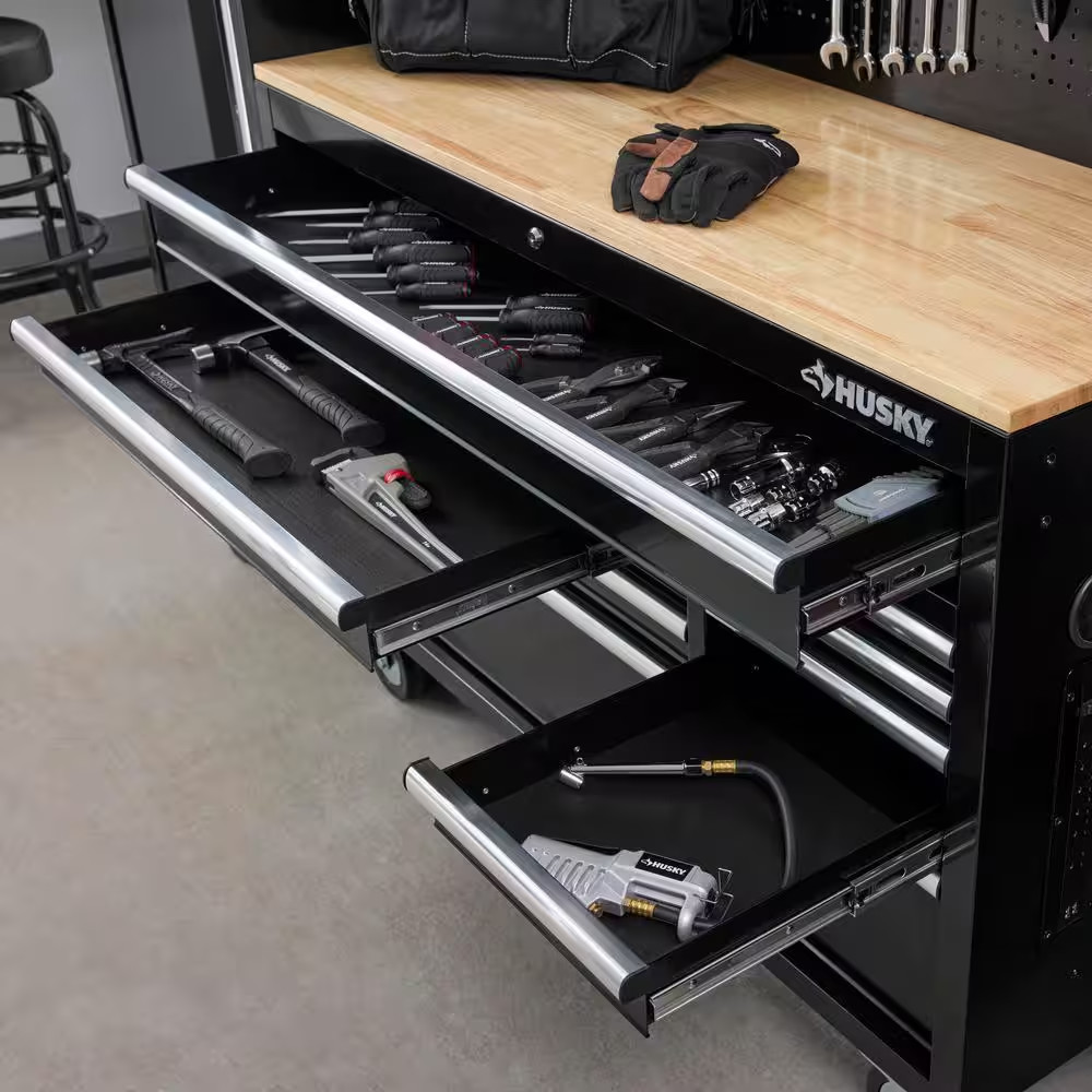 Husky 52 in. x 20 in. Black Mobile Chest Drawer Workbench Cabinet Storage Tool