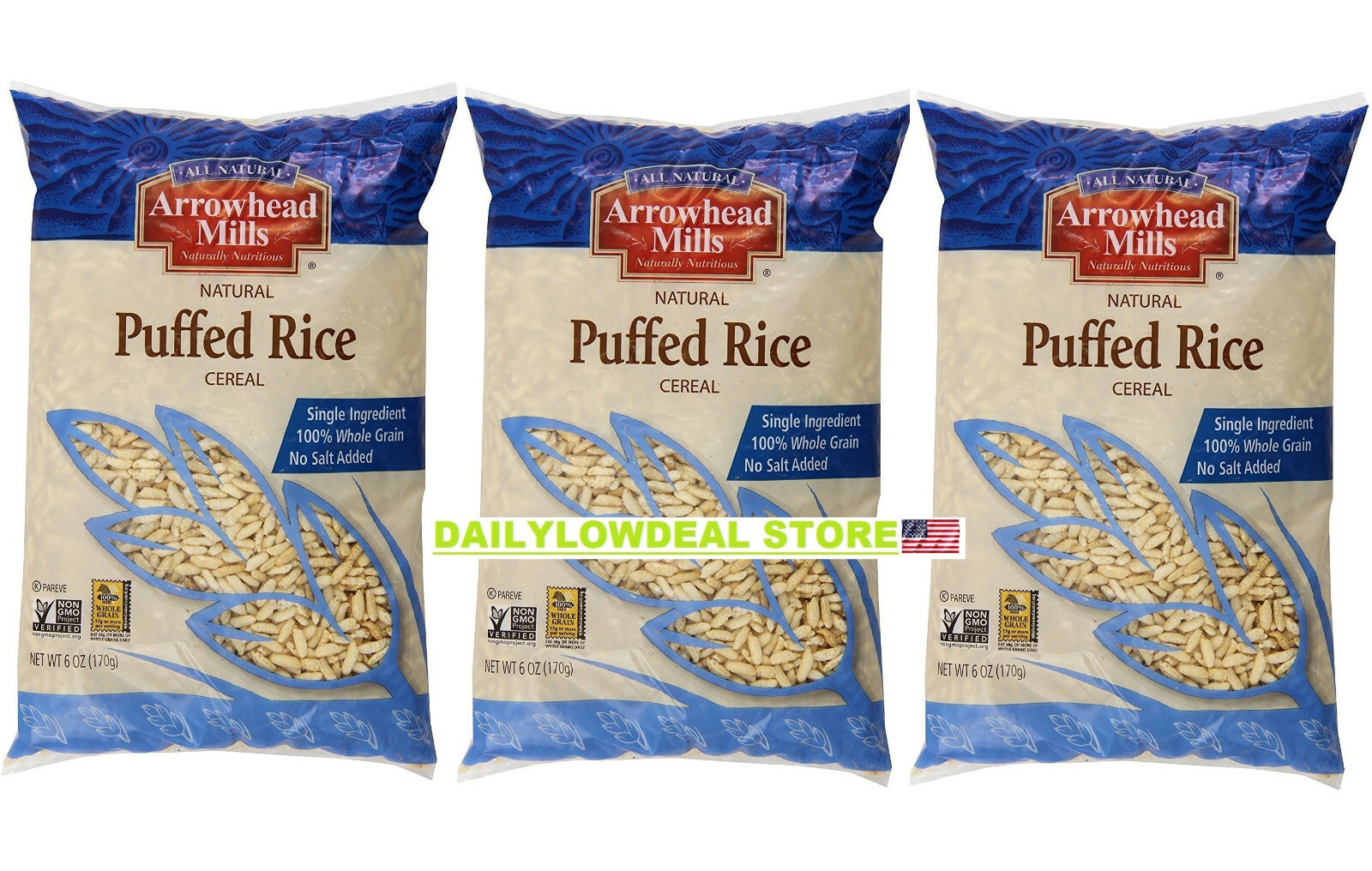 Arrowhead Mills Cereal, Puffed Rice, 6 Ounce (Pack of 3) – NEW FAST SHIPPING