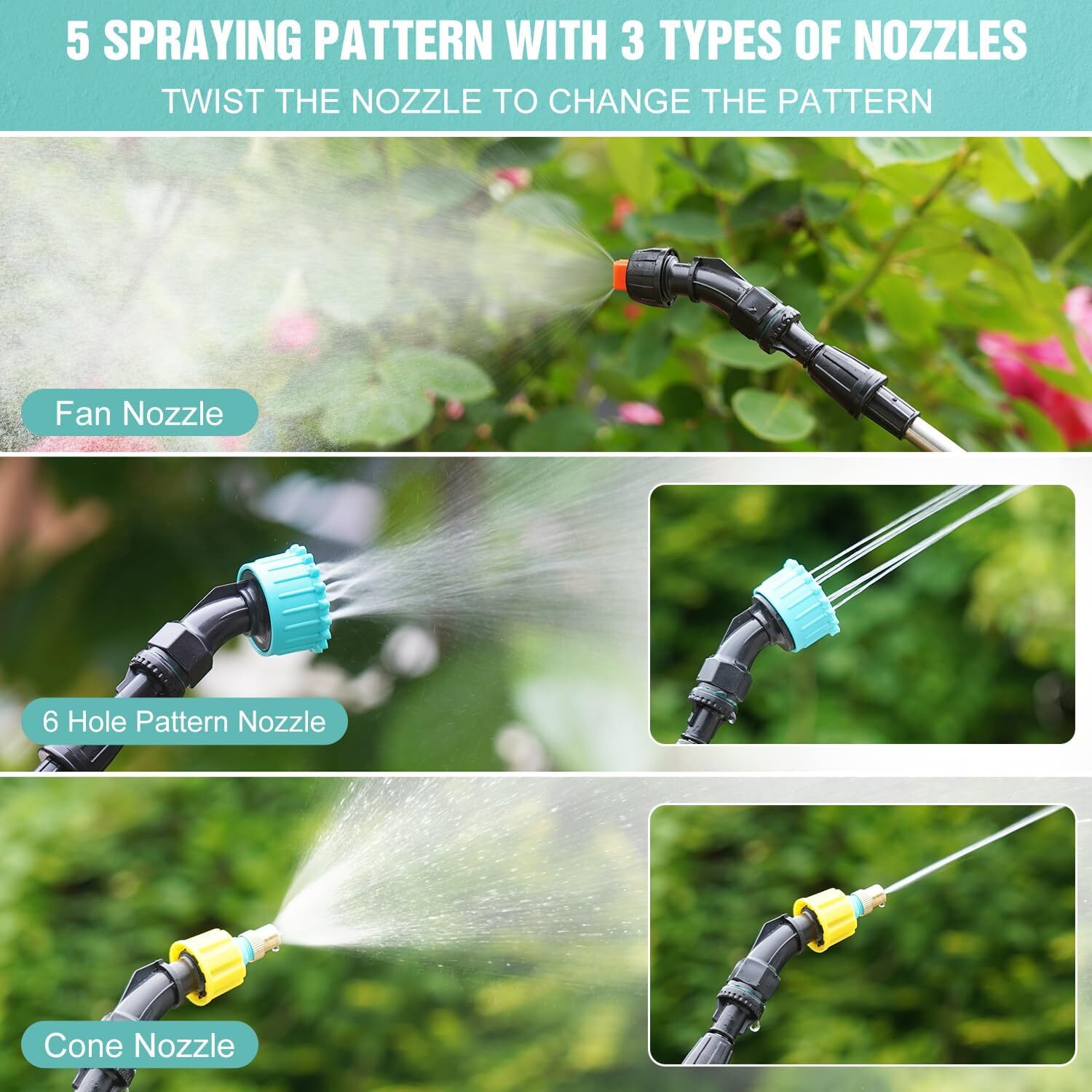 2gal/1.35gal Battery Powered Sprayer Electric Garden Sprayer 3 Mist Nozzles Port