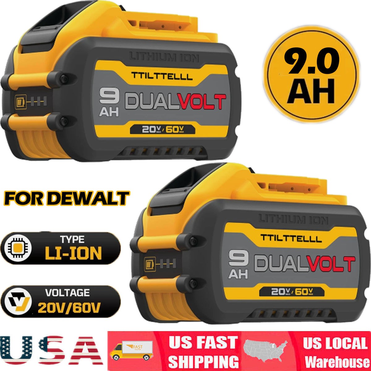 2PCS For Dewalt 20V/60V MAX FLEXVOLT 9 Ah Lithium-Ion Battery DCB609 DCB609-2