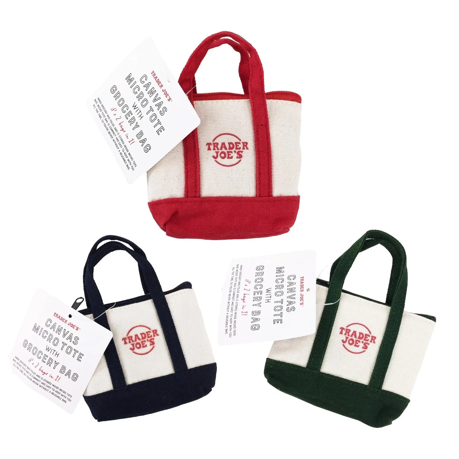3X Trader Joe’s Mini Canvas Micro Tote With Storage Bag Christmas Limited Gift
