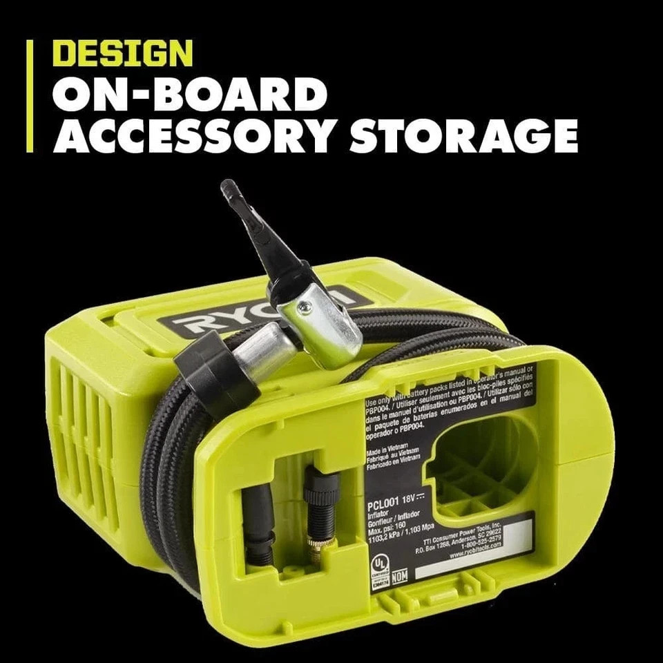 RYOBI 18V Cordless High Pressure Digital Inflator Air Compressor Tire Pump