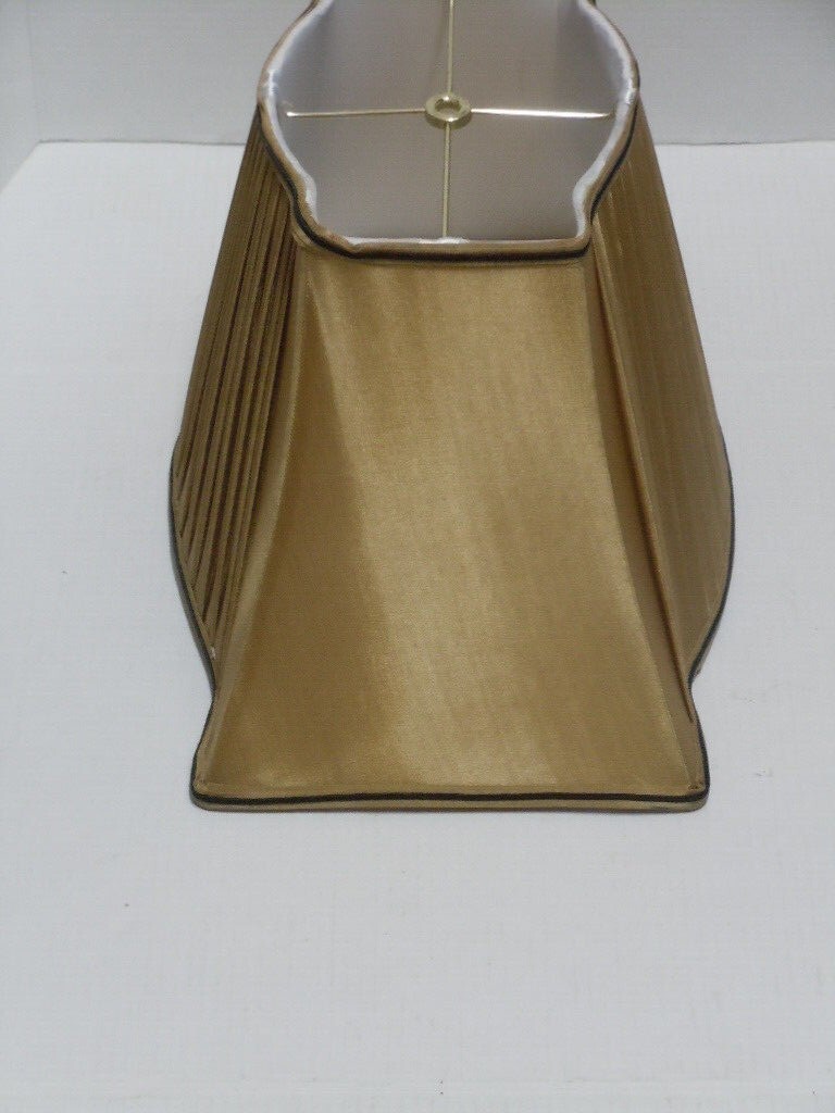 BEAUTIFUL SHANTUNG GOLD PLEATED SILK FABRIC RECTANGULAR LAMP SHADE SOME FLAWS
