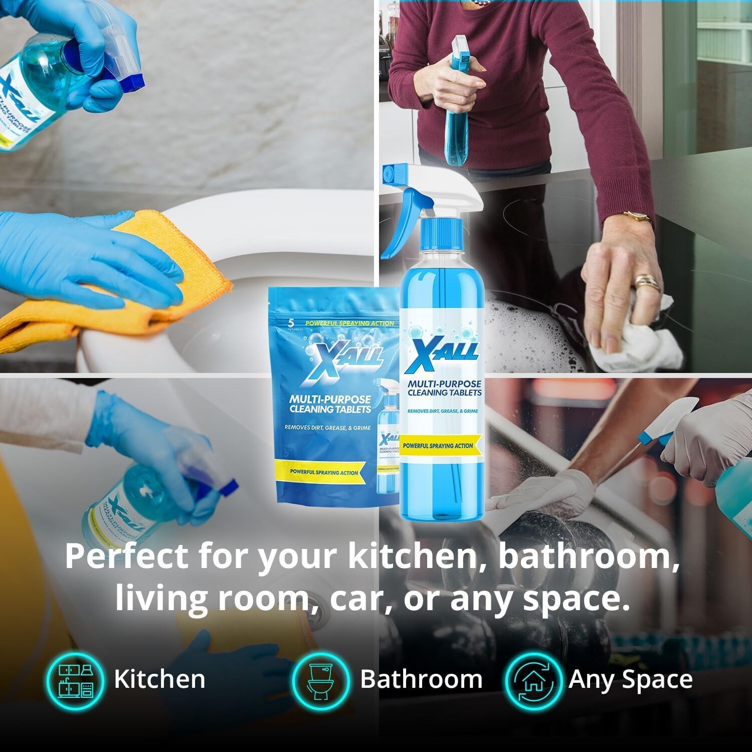 X-ALL Multi-Purpose Cleaner – Spray Bottle and 5x Cleaning Tablets. FREESHIP